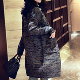 韩国冬装宽松单件大码口袋开衫保暖抽褶加厚针织衫中长款毛衣外套