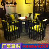 新中式圈椅 现代简约布艺实木印花围椅组合 客厅休闲椅洽谈椅餐椅