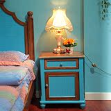 地中海蓝色床头柜床头桌卧室边桌台灯桌田园美式乡村实木储物柜