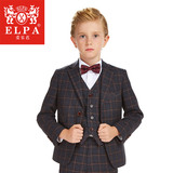 ELPA男童西装套装韩版男童西装外套格子大童花童男童礼服套装春秋