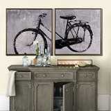 进口原版美式风格挂画 客厅卧室玄关壁画 手绘油画自行车装饰画