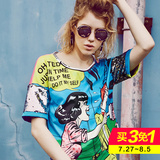 玛玛绨2016夏新款亮片t恤短袖女卡通个性街头时尚印花上衣欧美潮