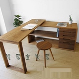 定制简约中式全实木办公桌子组合老榆木书桌转角特色电脑桌含凳子