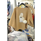 韩国东大门代购2015秋冬新款套头T恤女宽松袖兔子动物印花上衣女