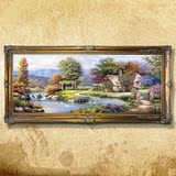 手工欧式手绘餐厅客厅油画托马斯花园风景山水有框别墅壁炉装饰画