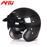 正品AMU碳纤维踏板摩托车四分之三头盔哈雷复古头盔四季半盔男女