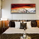 手绘现代抽象油画酒店宾馆卧室横幅红色无框有框画赵无极画定制