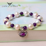 正品 天然珍珠搭配天然紫水晶女士单圈手串水晶手链纯银饰品礼物