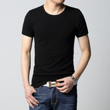莫代尔棉短袖T恤男士修身打底衫V领纯黑色半袖丝光棉男装韩版体恤