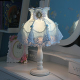 包邮台灯 卧室 床头 欧式 田园公主 布艺 蕾丝台灯 地中海蓝 装饰