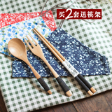 便携日式餐具绕线木勺筷叉布袋套装学生旅行餐具木质勺筷叉包邮