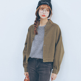 2016秋装韩版新款蝙蝠袖宽松棒球服外套女单排扣短款开衫夹克潮