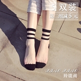夏季超薄款日系学院风玻璃丝短袜条纹三杠水晶袜子透明女短丝袜子