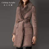 女士皮草外套2015冬季新款进口皮毛一体大衣女装长款修身羊皮外套