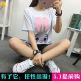 2016新款夏季女装疯狂动物城朱迪卡通印花 韩版宽松T恤学生上衣