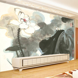 中式古典水墨荷花荷叶抽象中国风艺术绘画油画背景墙山水国画墙纸