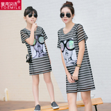童声笑语亲子装母女夏装连衣裙2016新款韩版大码短袖T恤夏季裙子