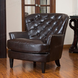 新古典单人沙发椅  美式皮艺 皮老虎凳 欧式地中海风格老虎椅