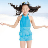 2015新款平角裙式女童泳衣韩国设计连体儿童泳装中大童6-15岁包邮