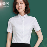 白衬衫女短袖韩范OL小方领韩版修身显瘦白色衬衣学生面试职业装