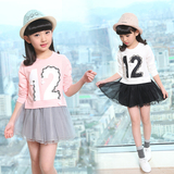 儿童2016春秋装新款长袖T恤女童韩国时尚网纱拼接上衣大童打底衫