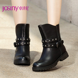 Josiny/卓诗尼2015新款短靴 骑士靴女低跟圆头套脚靴子154172334