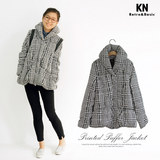 KNGS 双12冬装女韩版堆堆领黑白细纹加厚显瘦A字型短款棉衣外套潮