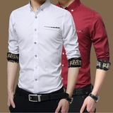 2016春季男士新款长袖薄款韩版修身型衬衫商务青年潮男装大码纯色