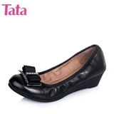 Tata/他她秋季专柜同款羊皮浅口坡跟套脚舒适女单鞋2J203CQ5