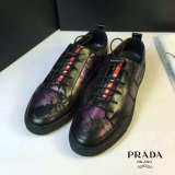 dfs代购正品PRADA/普拉达男鞋 牛皮系带迷彩花边圆头休闲男士板鞋