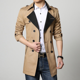 新款秋冬男士风衣韩版男版时尚中长款双排扣修身风衣青年男外套