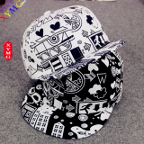韩版遮阳帽子卡通城市涂鸦嘻哈帽可爱棒球帽男女情侣夏天鸭舌帽