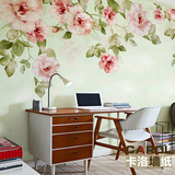田园花卉墙纸 卧室蔷薇玫瑰满铺无缝壁纸 温馨沙发墙大型壁画墙布