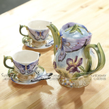 外贸欧式手绘咖啡壶 陶瓷下午茶茶具套装咖啡杯子2人杯垫组合一套