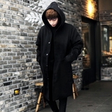 2015秋冬季男装韩版修身毛呢大衣中长款羊绒连帽羊毛呢子外套潮款