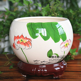 中国风个性陶瓷花盆 带仿木座艺术花盆家居植物绿植装饰花盆批发