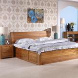 全实木床现代中式美式双人床1.8/1.5米高箱储物大床卧室柚木家具