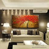 新款纯手绘客厅卧室 玄关装饰画抽象挂画 手绘立体红色油画发财树