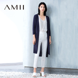 Amii2016春装新款 艾米女装V领前短后长中长款女士开衫大码针织衫