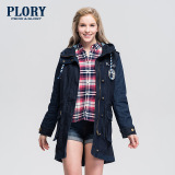 PLORY 2016新品女装 中长款外套棉服 混纺耐磨长外套POJP611F02