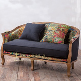 法式乡村实木双人 三人沙发 仿古复古家具 美式高端时尚花色定制