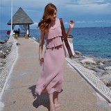 韩国代购直邮Minsshop夏季女装甜美粉色吊带套装连衣裙两件套长裙