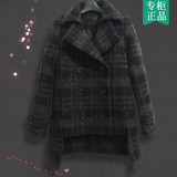 圣迪奥正品女装2015冬新款韩版中长茧型毛呢格子外套羊毛呢子大衣