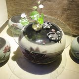 新中式创意家居复古典仿古客厅小桌玻璃面 鱼缸茶几--荷韵