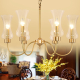 美式吊灯全铜客厅简约卧室餐厅美式乡村北欧田园玻璃灯罩别墅灯具