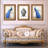 高档美式沙发背景墙画现代客厅装饰画欧式三联画挂画有框画蓝孔雀