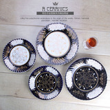 特色欧式皇家镶金艺术陶瓷盘子复古装饰平盘外贸个性西餐具