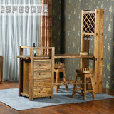 老榆木新中式吧台桌椅凳组合实木榫卯结构艺术型家用简约酒柜直销