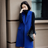 2016春季新韩国潮西装廓形无袖背心马夹中长款毛呢马甲女呢子外套