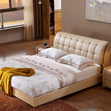 新款时尚小户型婚床 简约真皮床1.8米双人床 皮艺气动高箱储物床